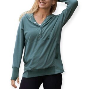 Grace & Lace L Cape Bay Slouchy Tunic Hoodie Ribbed Sporty Thumbholes Snaps